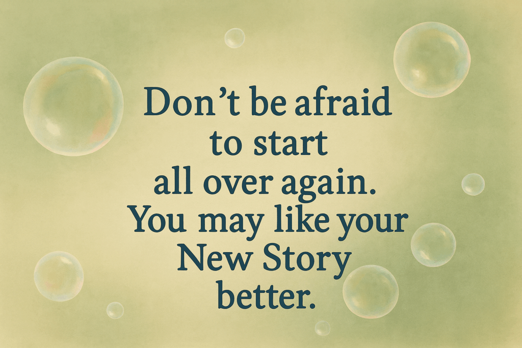 Motivationsgrafik mit dem Spruch „Don't be afraid to start all over again. You may like your New Story better.“